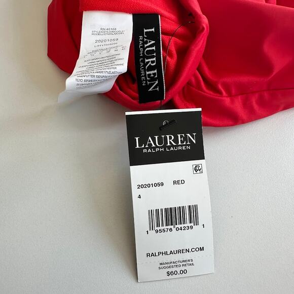 NWT Lauren Ralph Lauren Red Beach Club Mid-Rise V-Front Bikini Bottom Size 4 - Picture 6 of 7